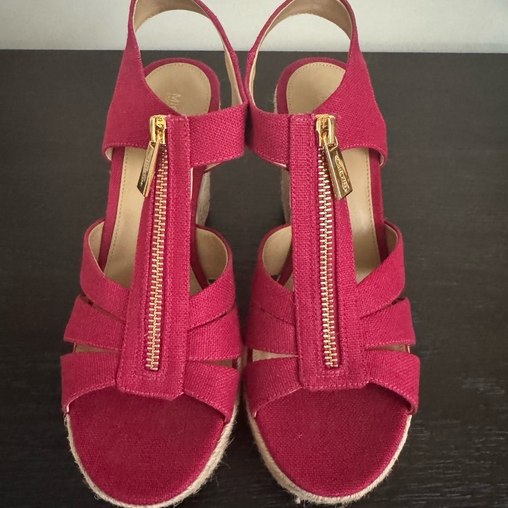 Michael Kors Red Wedge Sandals with Gold Zipper